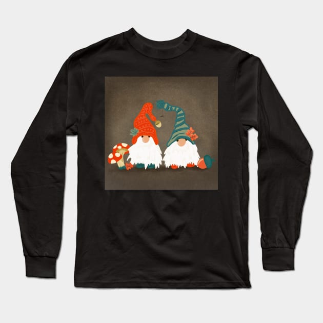 Two Autumn Tomte with Long White Beards and Knitted Hats Long Sleeve T-Shirt by NattyDesigns